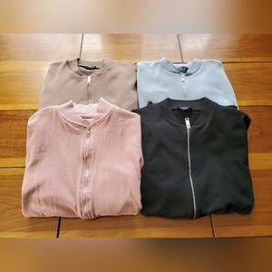 Classic Ribbed Bomber Jacket in Black, Blush, Taupe, and Light Blue